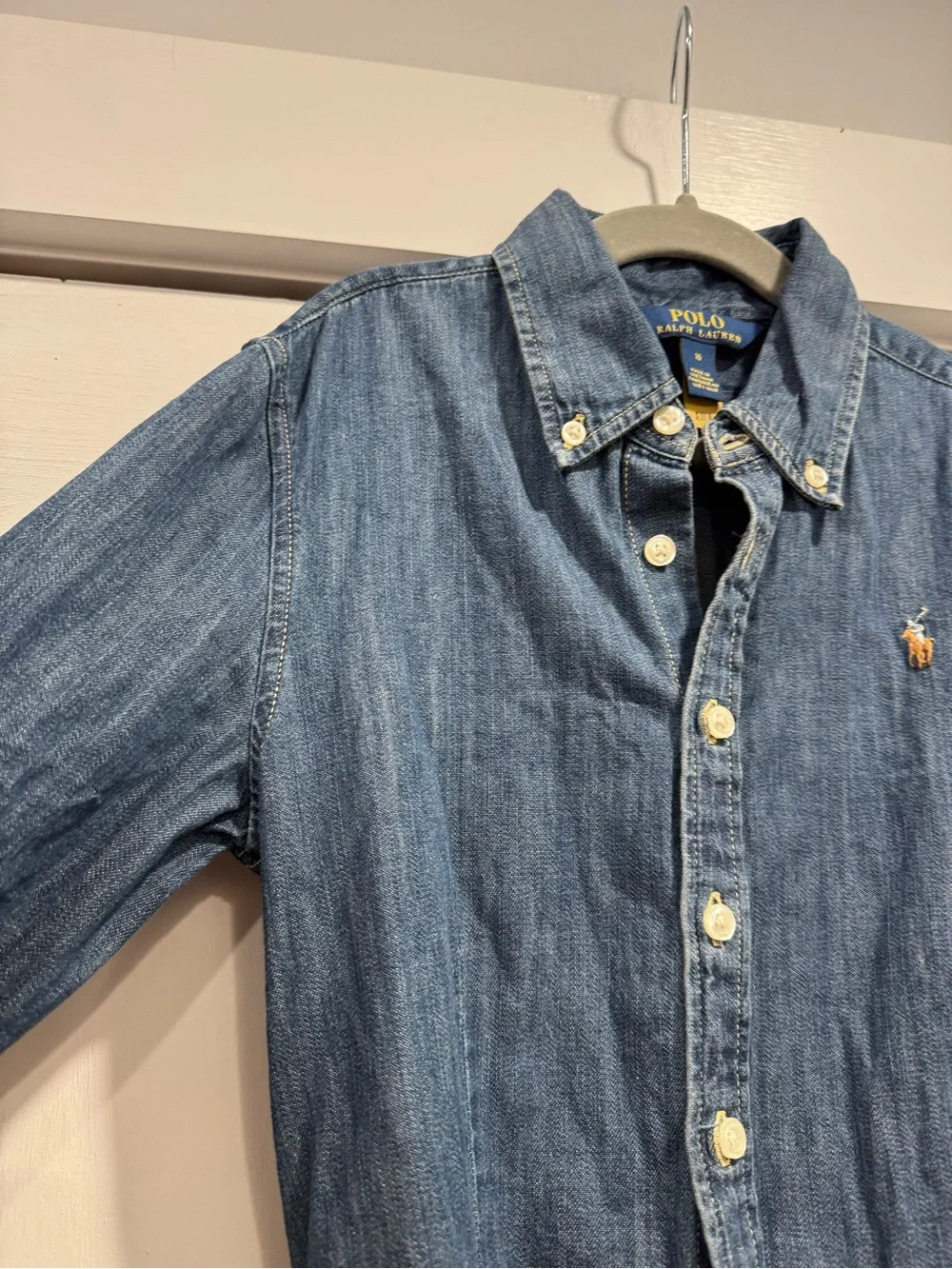 Ralph Lauren Girls Belted Cotton Denim Shirtdress 10 Preppy Western Fall School